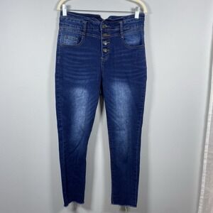 Satin‎ Doll Jeans Women's 10P Blue Dark Wash High Rise Skinny Jeans Raw Hem